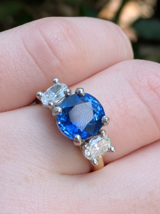 18kt & Platinum 3 Stone Sapphire & Diamond Ring