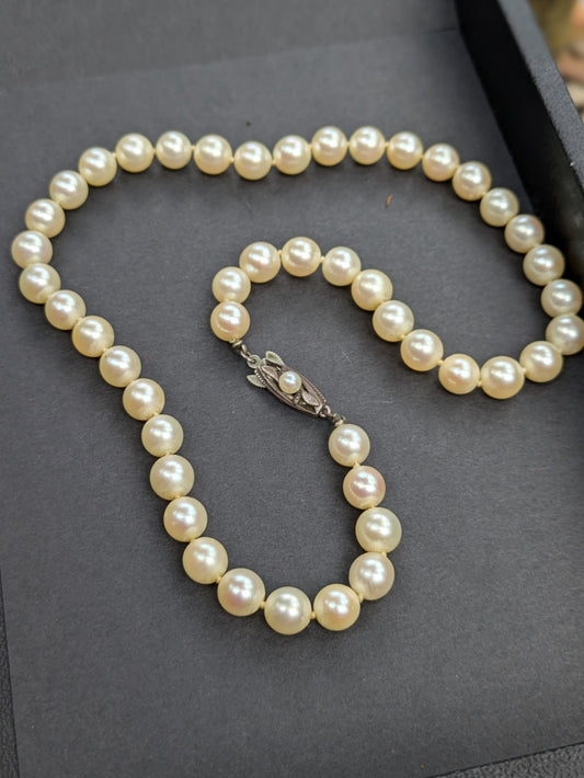 Original Mikimoto Pearl Necklace with Sterling Clasp