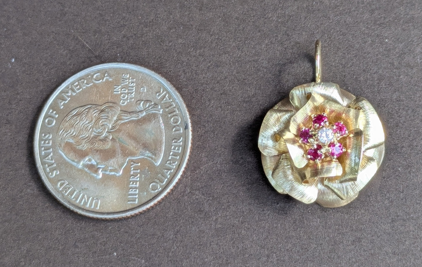 14kt Rose with Ruby & Diamond Center