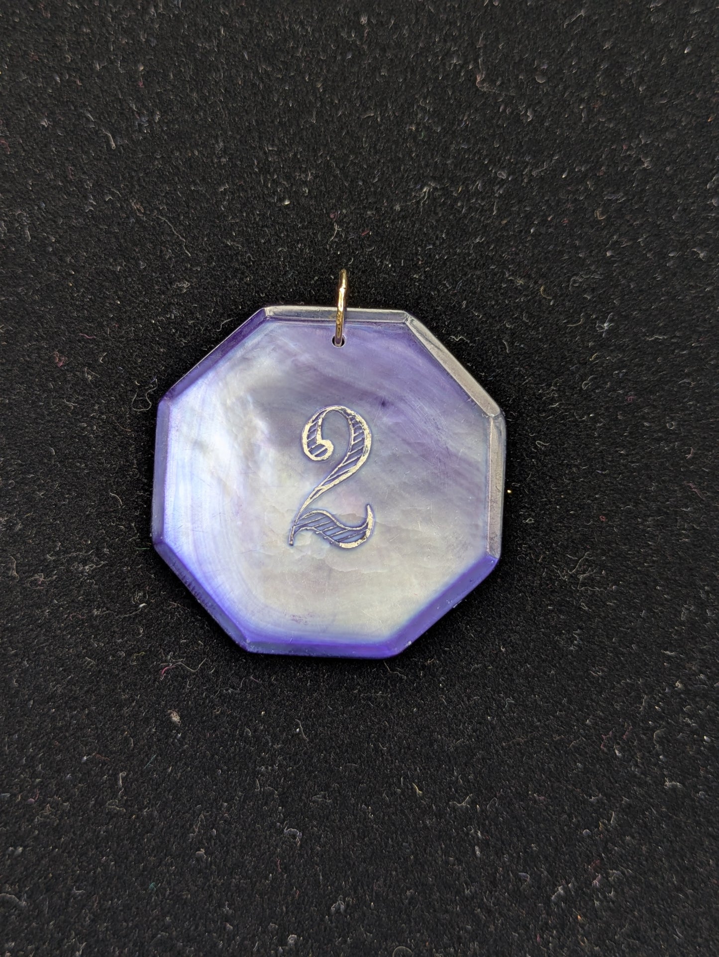 Octagon Navy Mother of Pearl Poker Chip with White Engraving "2"