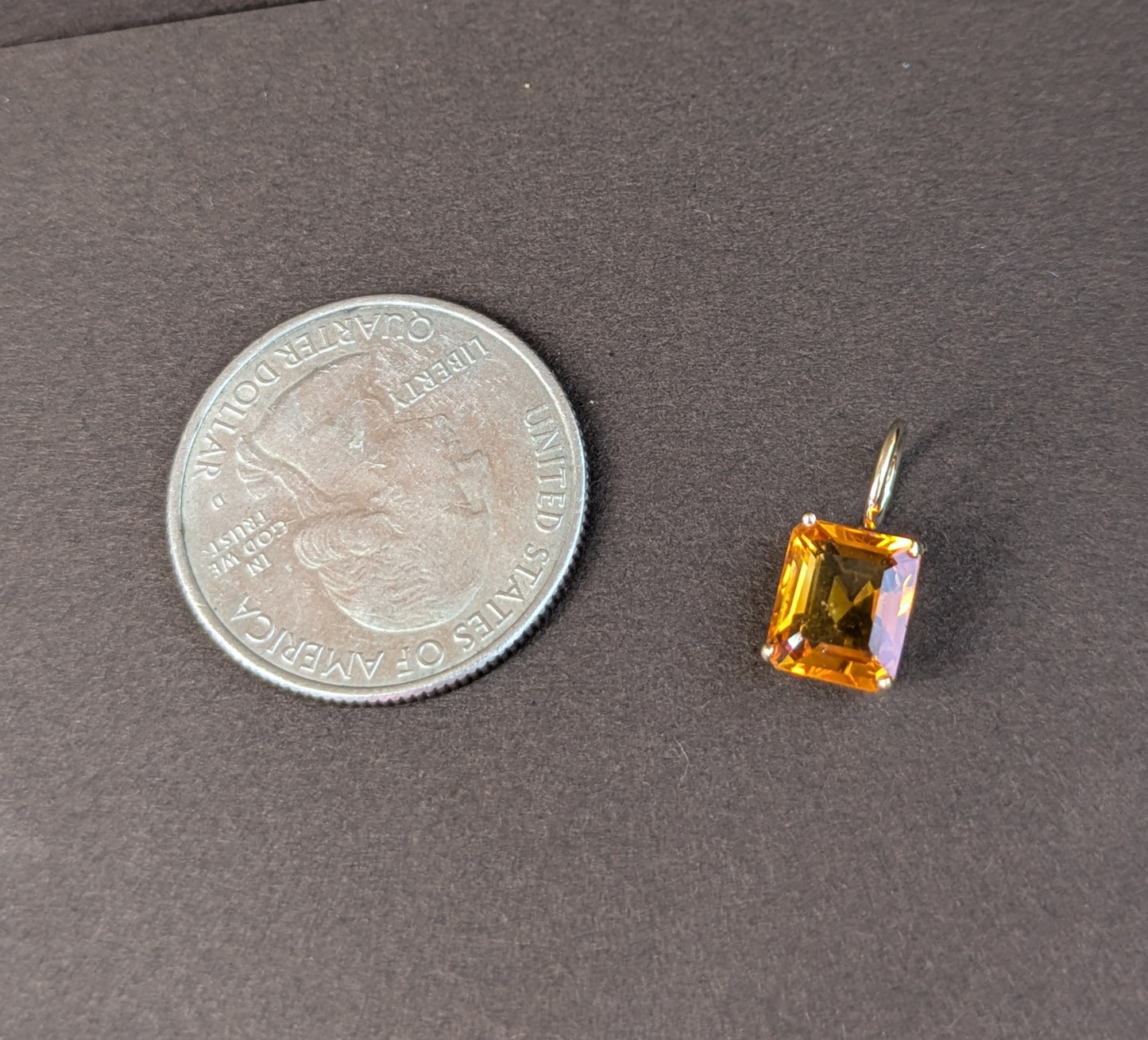 14kt Emerald Cut Citrine Pendant Converted from Brooch Part