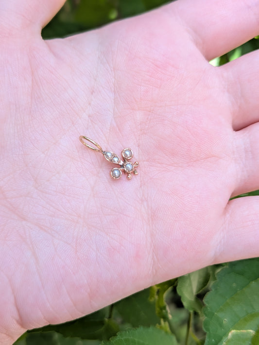 Golden Pearl Fleur De Lis Charm