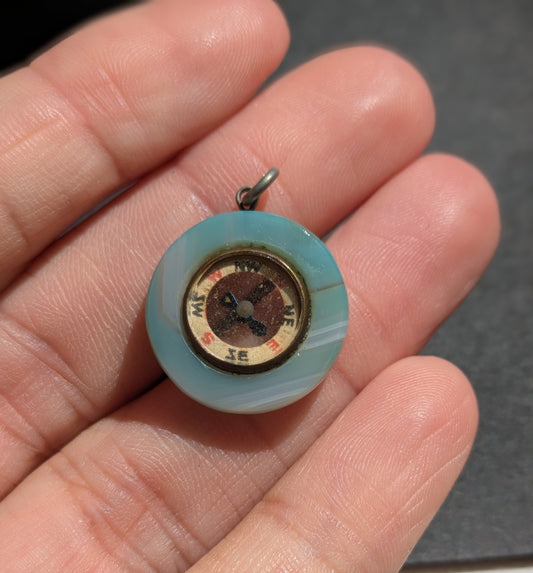 Blue Agate and SIlver Compass Charm