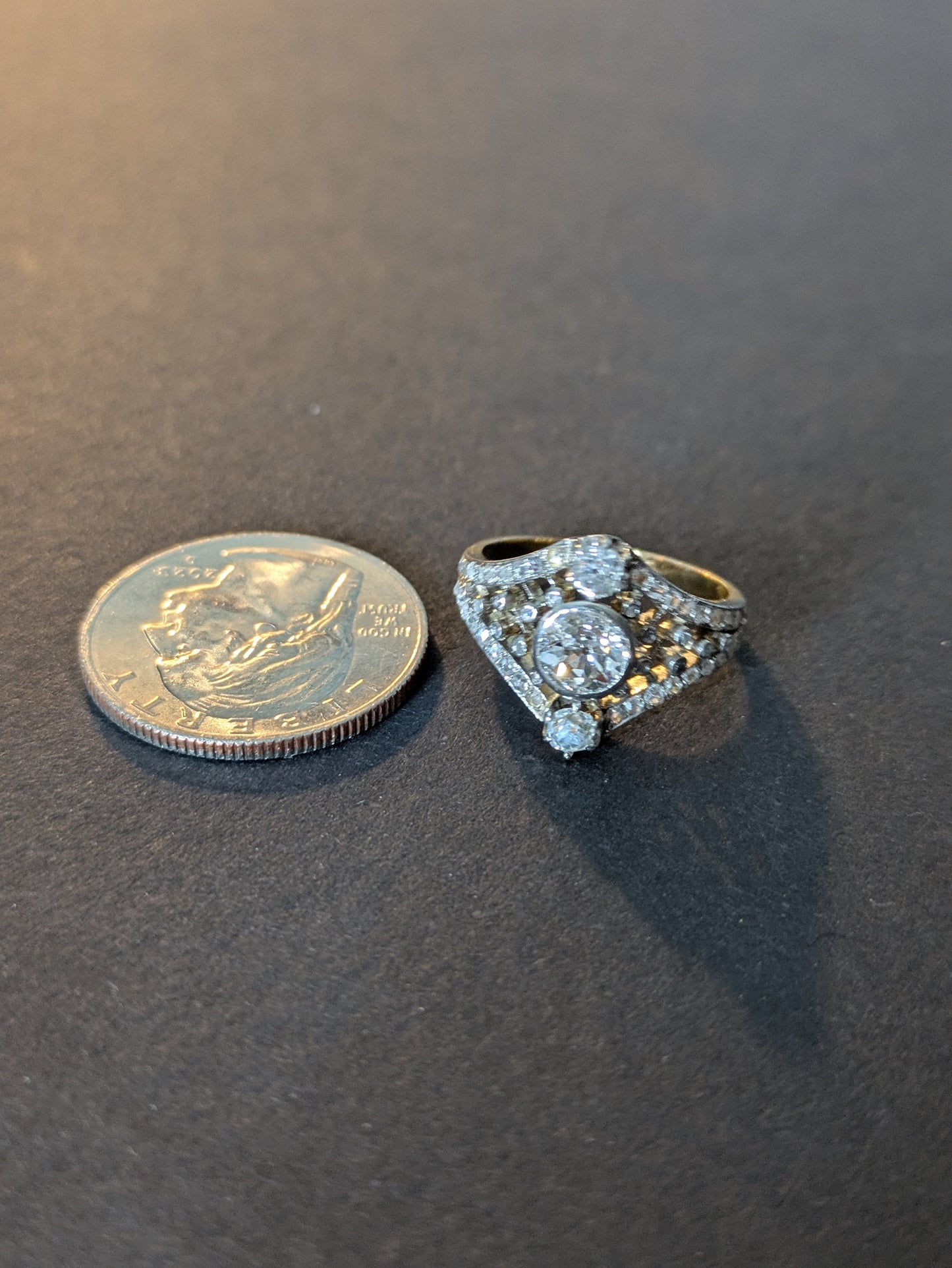 French Art Nouveau Diamond Ring 18kt