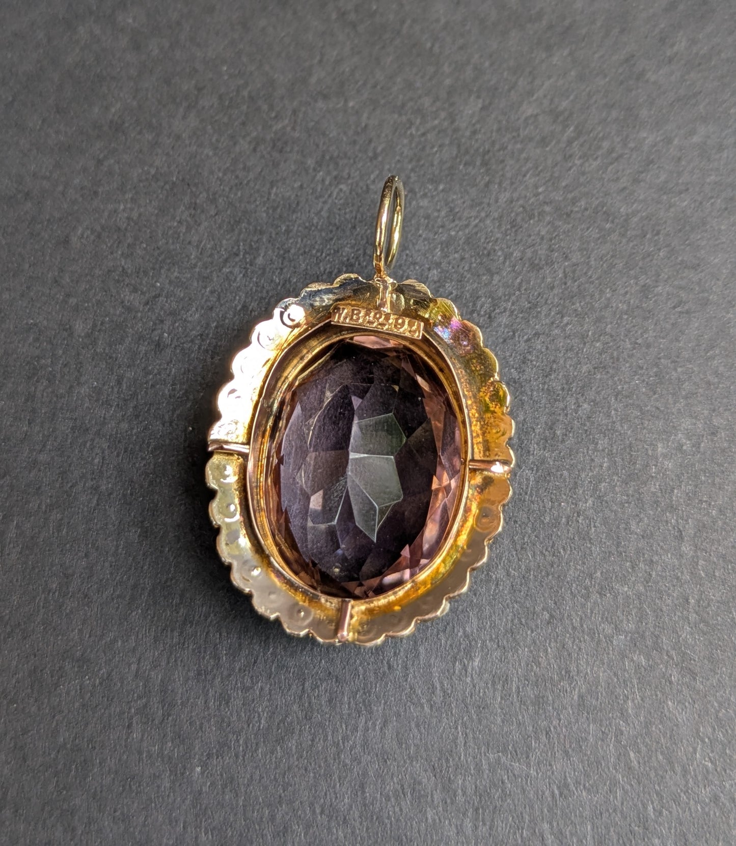 14kt Victorian Era (America) Amethyst with Milgrain and Seed Pearl Halo Pendant