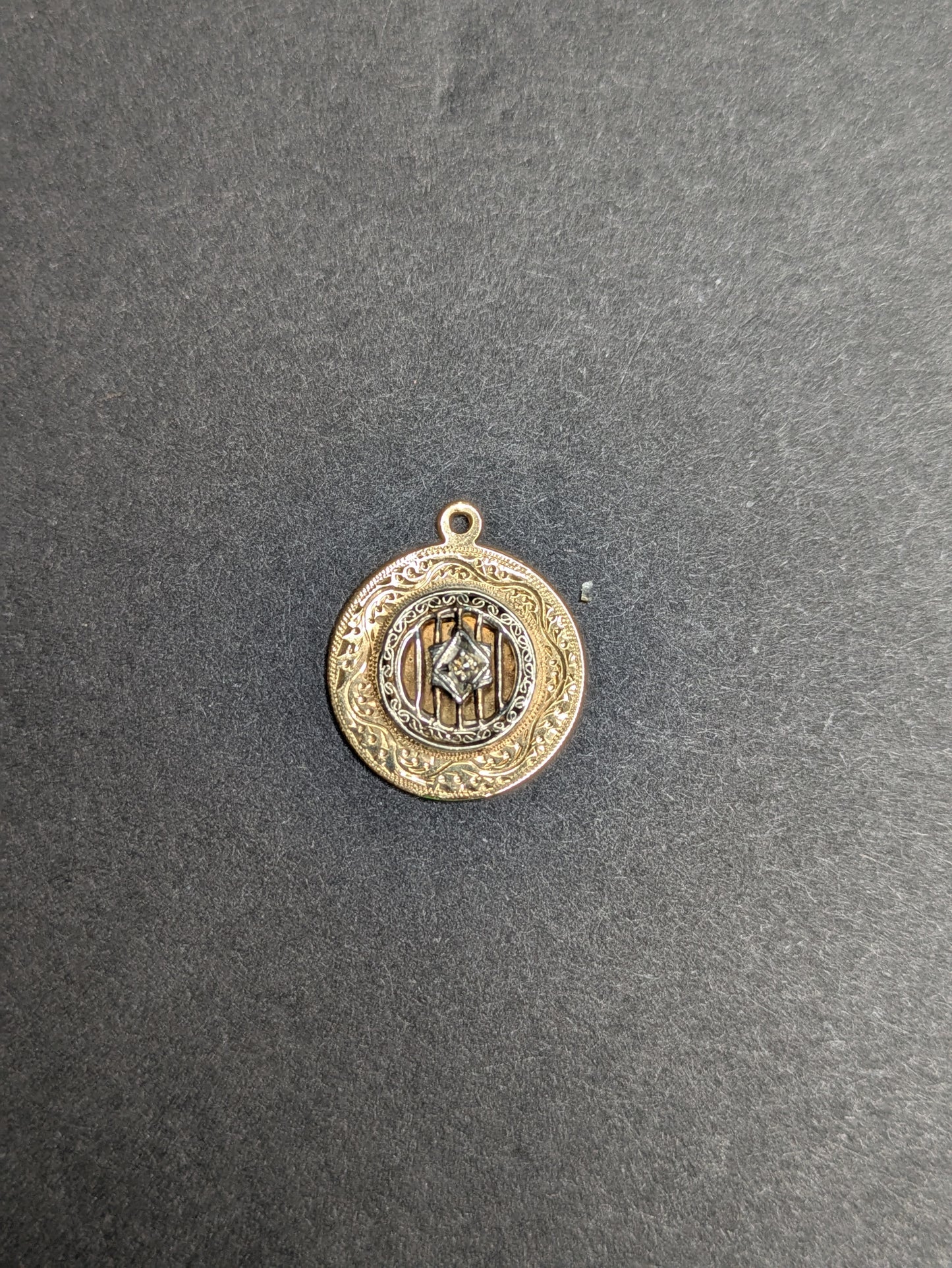14kt Engraved Disk Charm with added Stick Pin Star and Diamond
