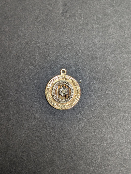14kt Engraved Disk Charm with added Stick Pin Star and Diamond