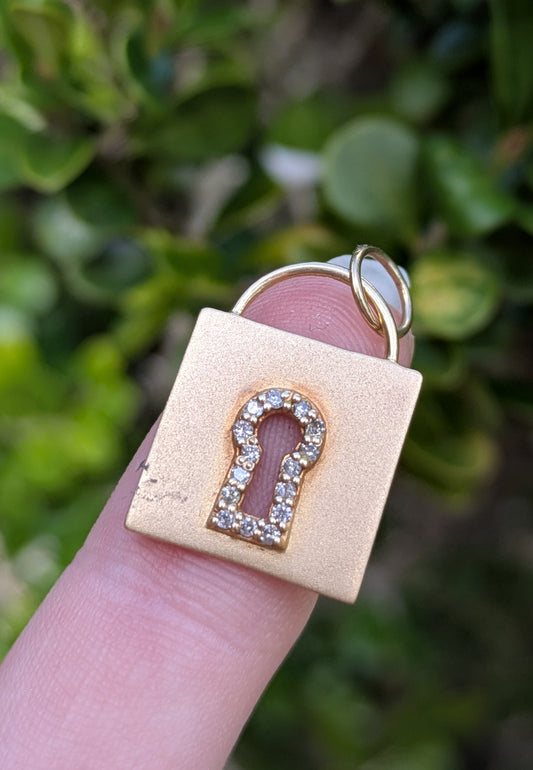Diamond and 14k Gold Lock Pendant