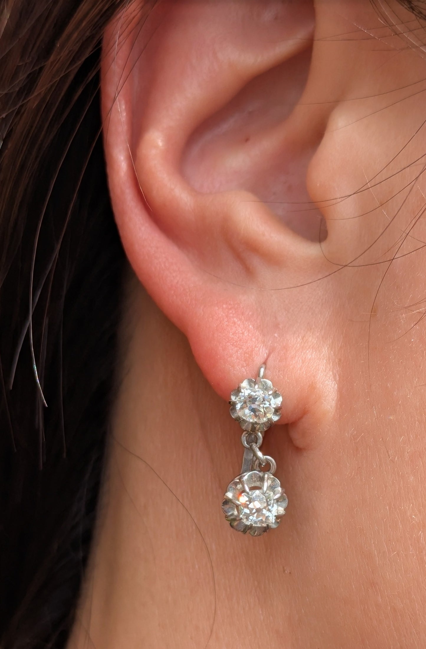 French Platinum and Diamond Dangle Earrings