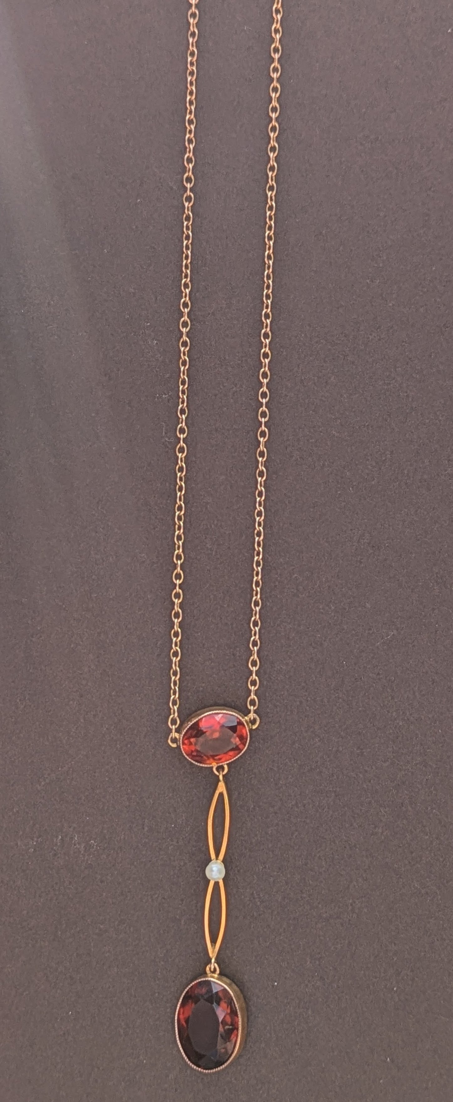 9k Art Deco Citrine and Pearl Necklace