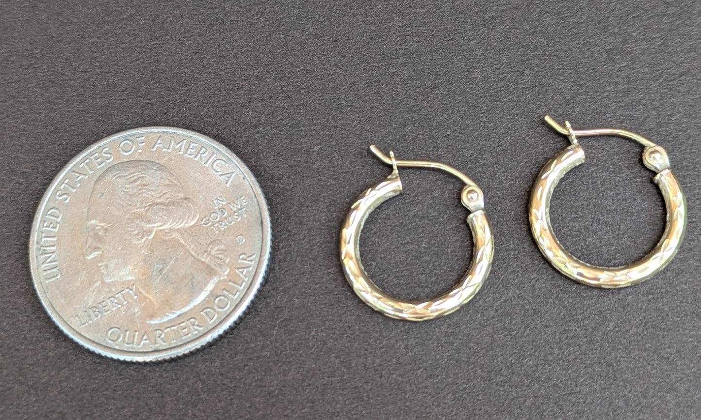 10kt Yellow Gold "Wood Grain" Hoops