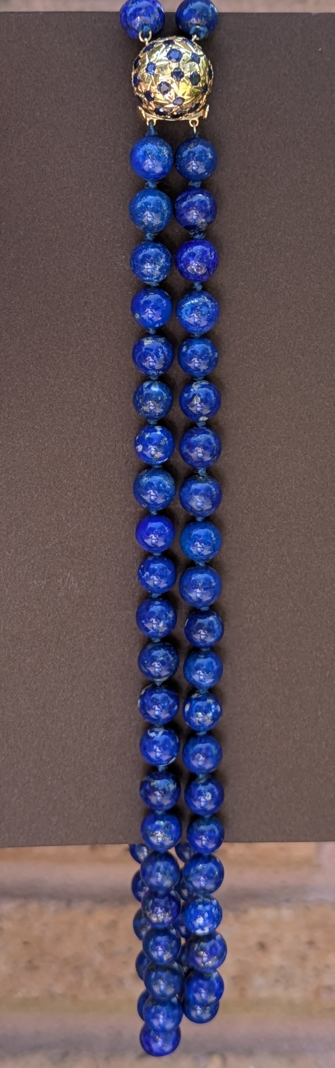 Double Strand Lapis Necklace with Sapphire, Domb Clasp- Double Safety, Restrung