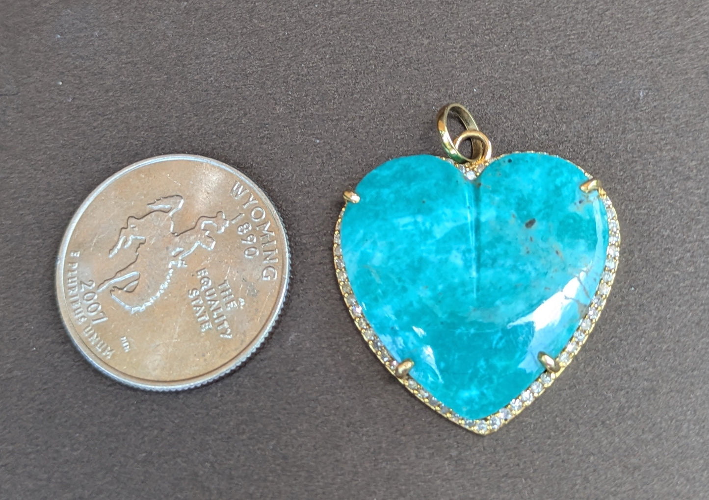 14kt Turquoise Heart with Diamonds Surrounded