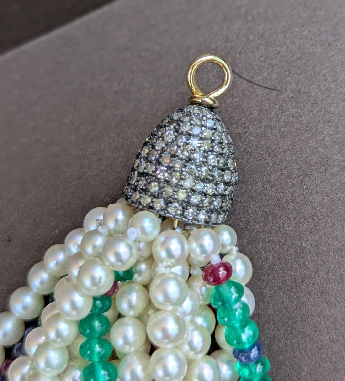 Pearl & Diamond Tassel with Emerald, Ruby, & Sapphire