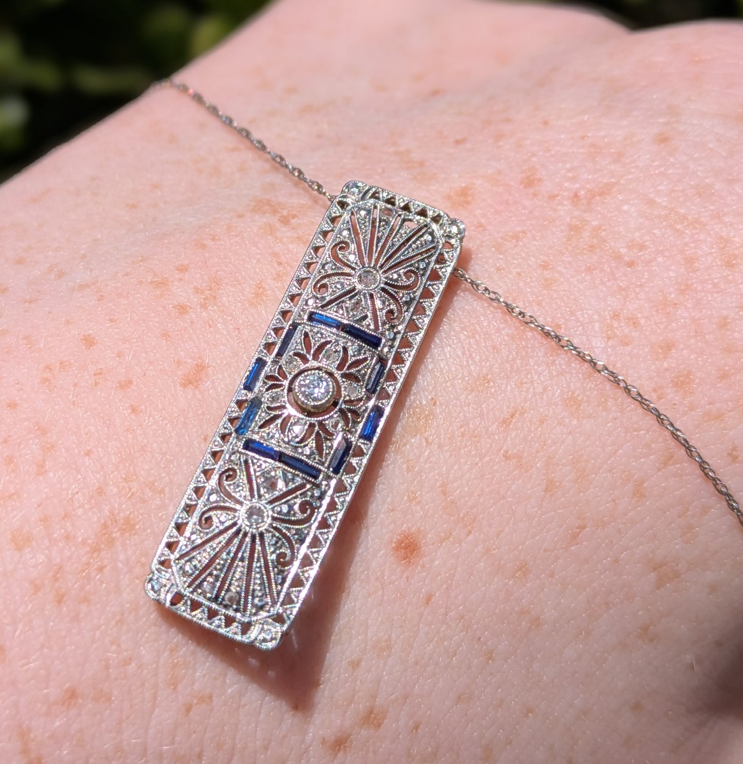 18kt French Sapphire and Diamond Filigree Necklace