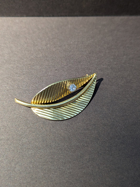 Mid Century Leaf Brooch with Diamond