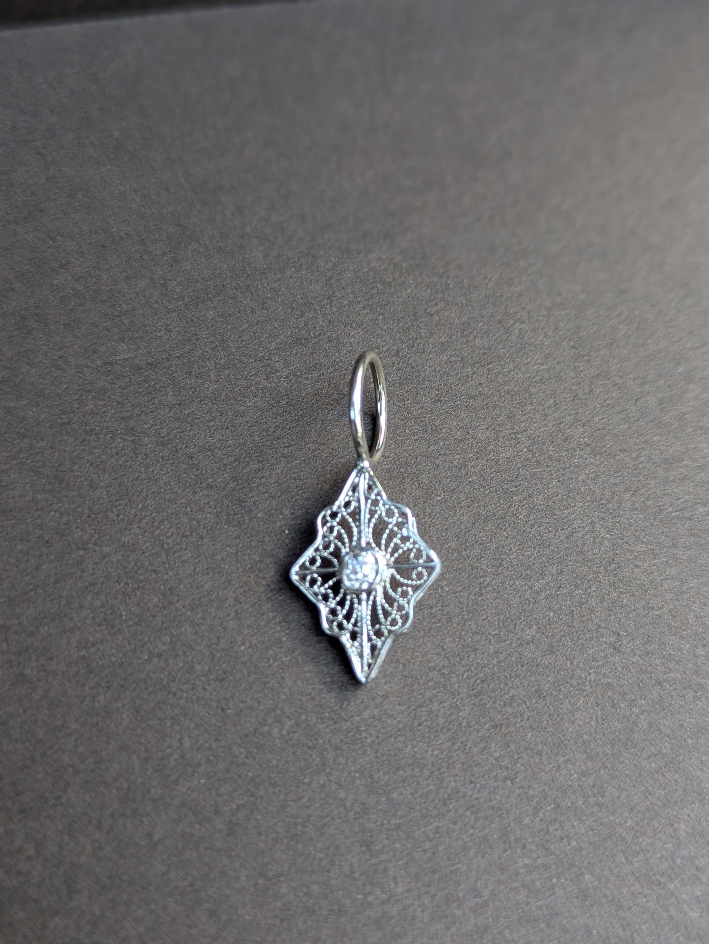 14kt White Gold Filigree & Damond Charm