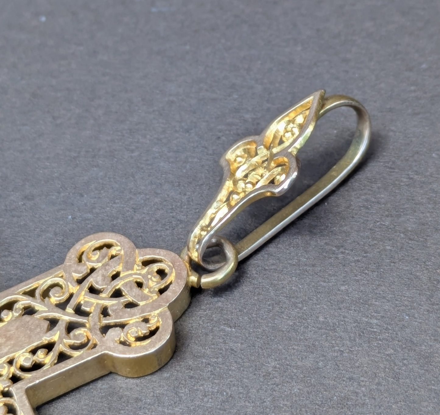 Large 18kt Cross Open Work Style with Orginal Bale