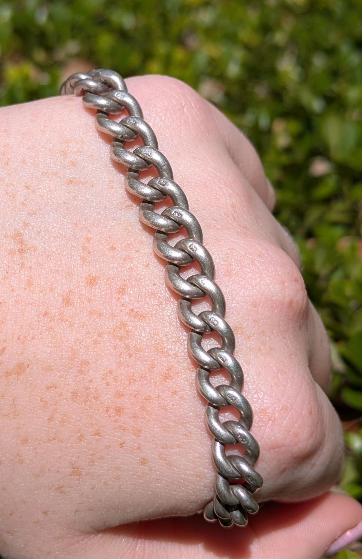 English Sterling Solid Curb Heart Clasp Bracelet