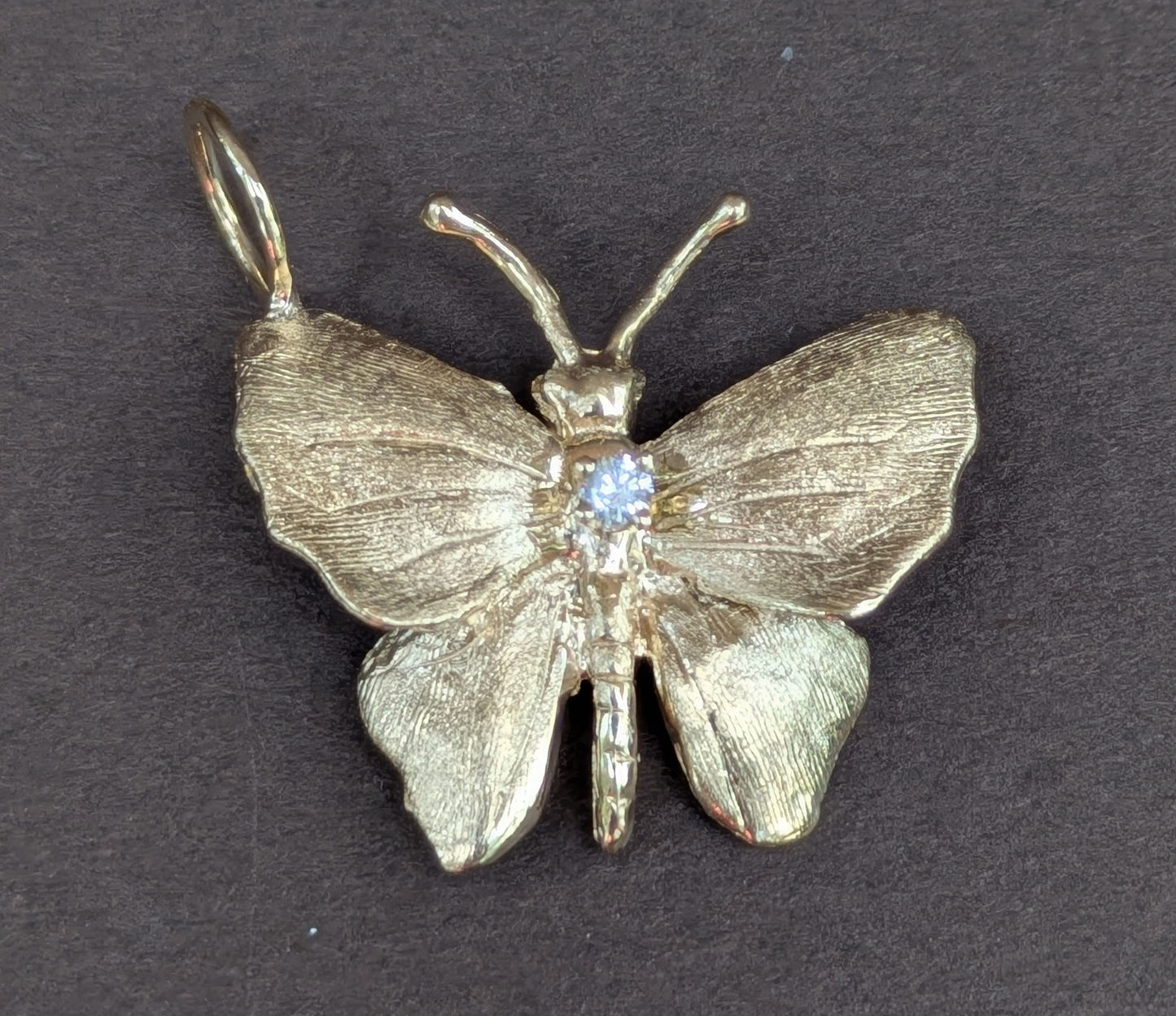 14kt Butterfly Pendant with Diamond Converted 1970's Brooch