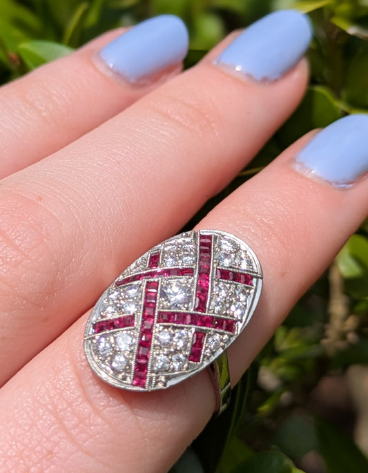 Platinum Diamond & Ruby Art Deco Ring