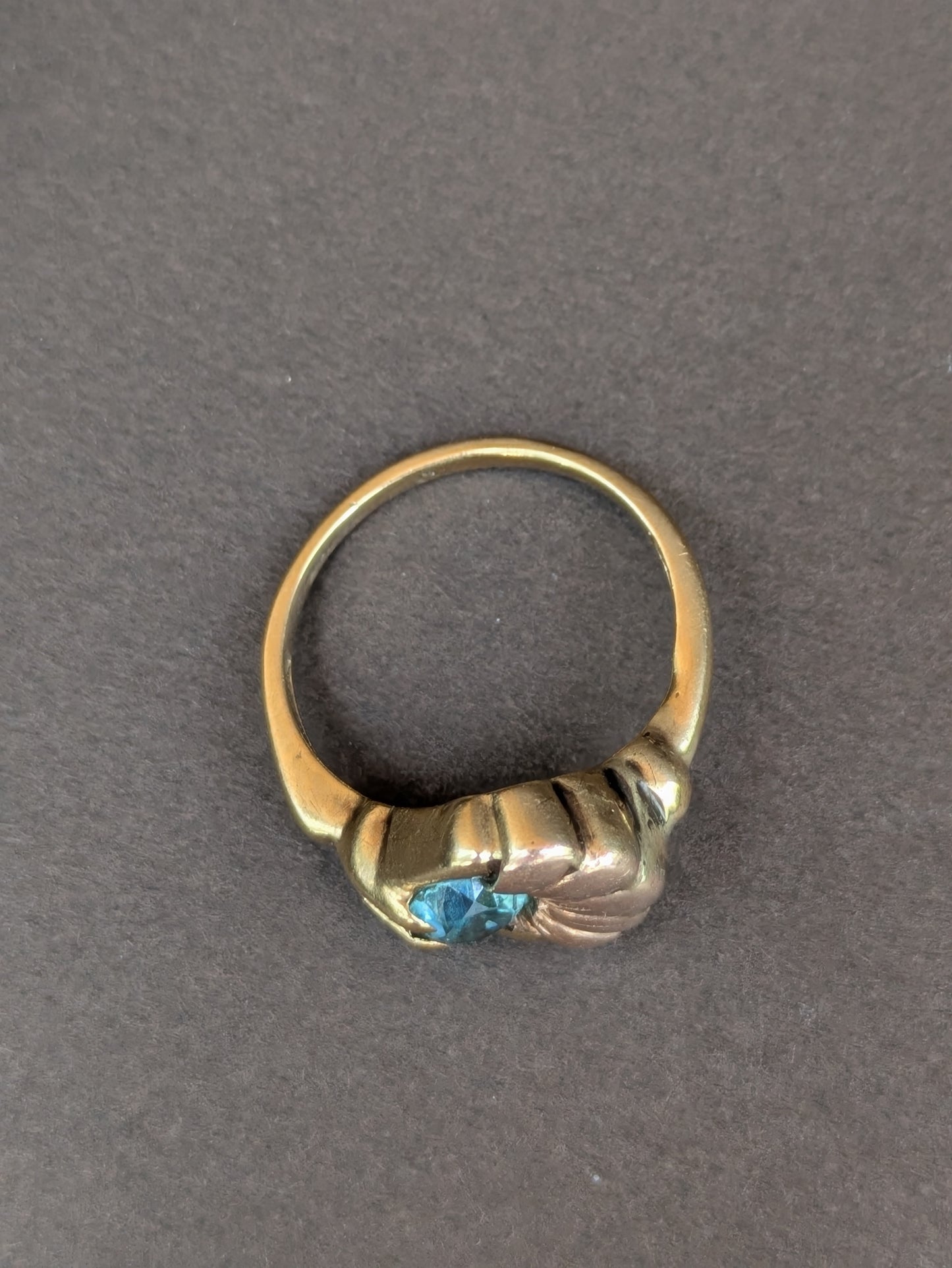 10k Two Tone Depression Era Ring with Blue Zircon