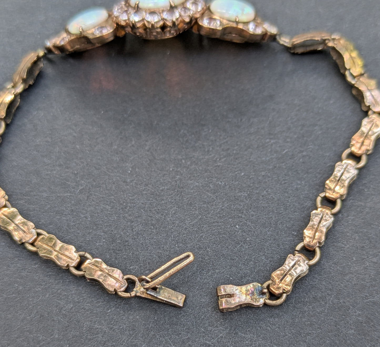 Edwardian 9k Rose Gold Opal and Diamond Bracelet