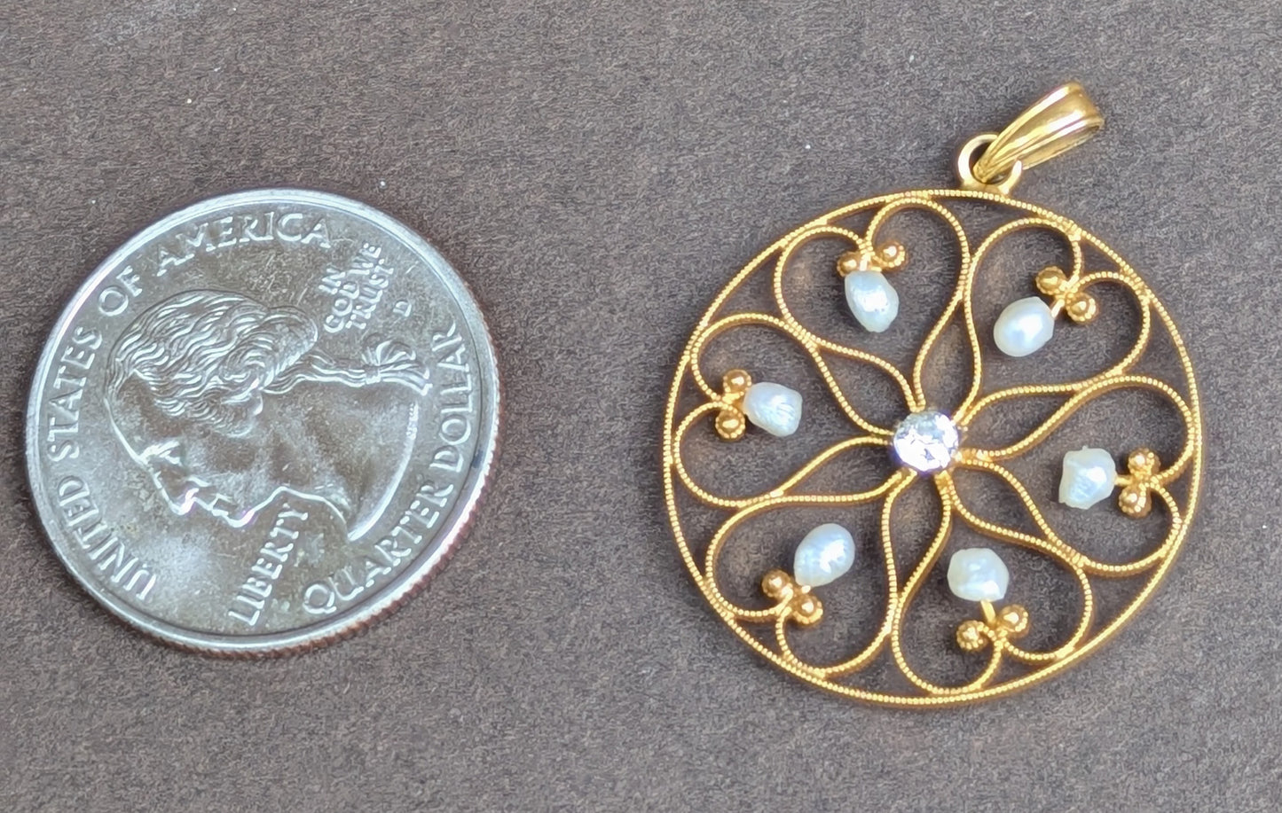 Edwardian Pendant 10k American Gold with Diamond and Pearls