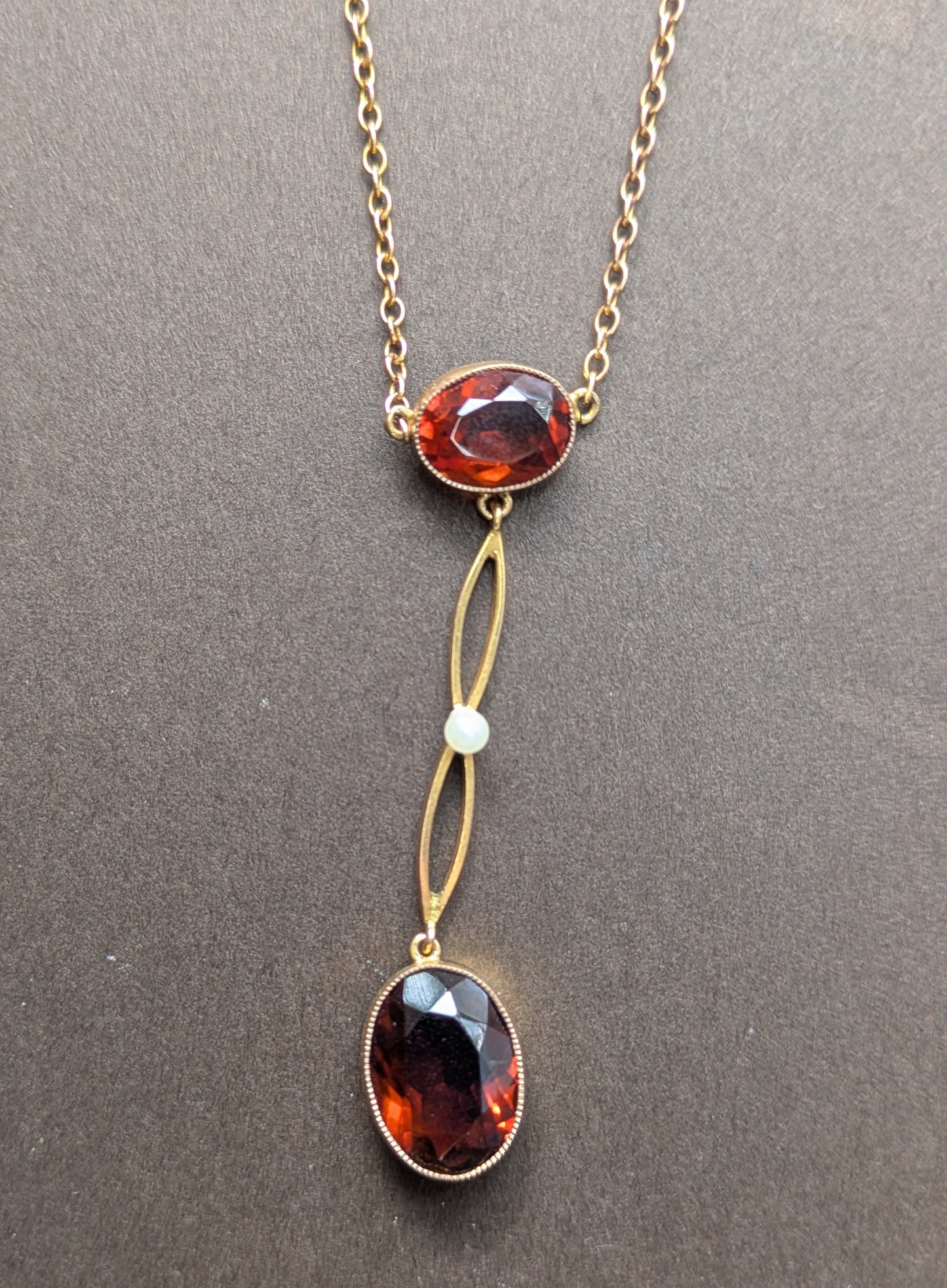 9k Art Deco Citrine and Pearl Necklace