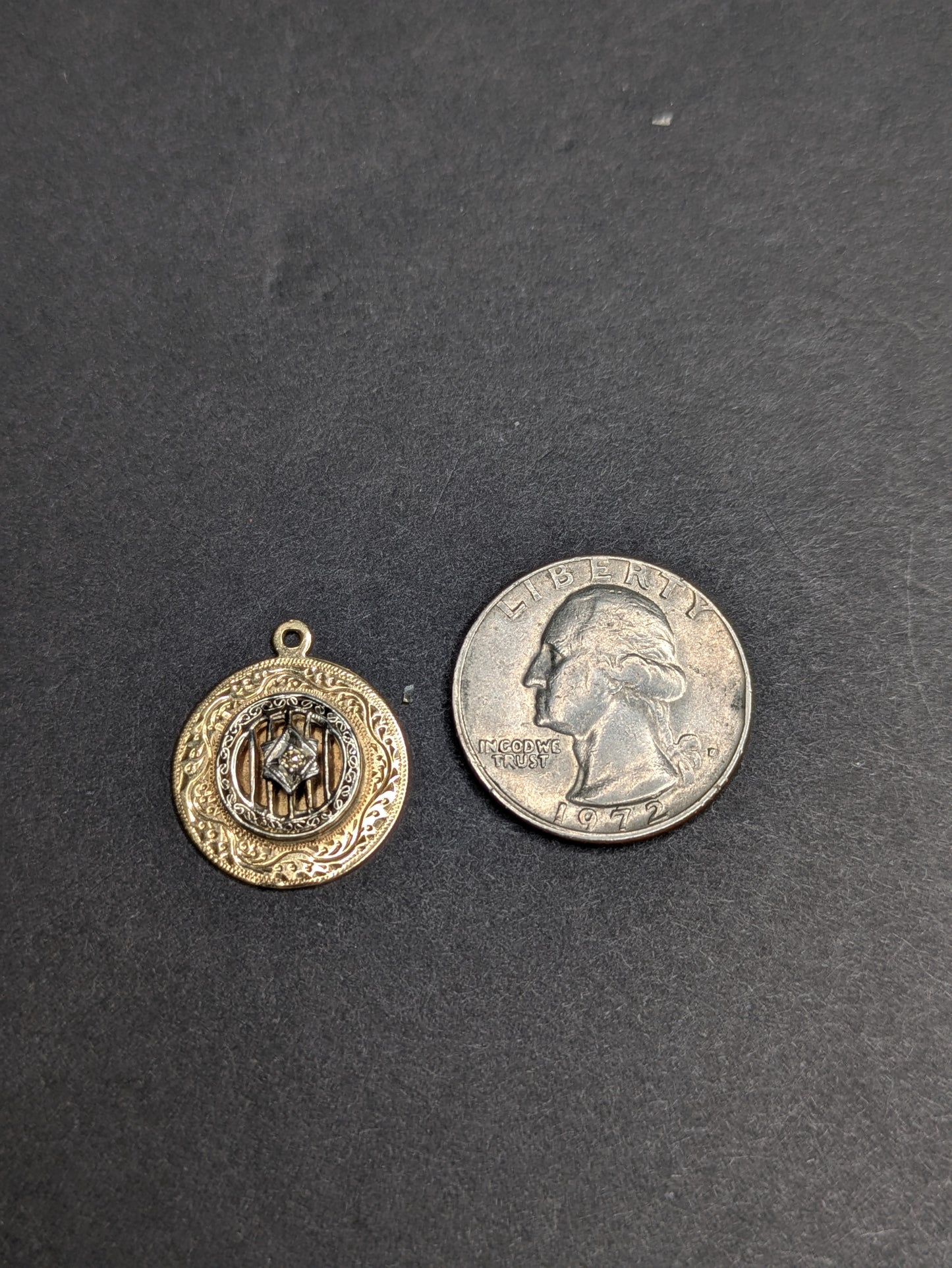 14kt Engraved Disk Charm with added Stick Pin Star and Diamond
