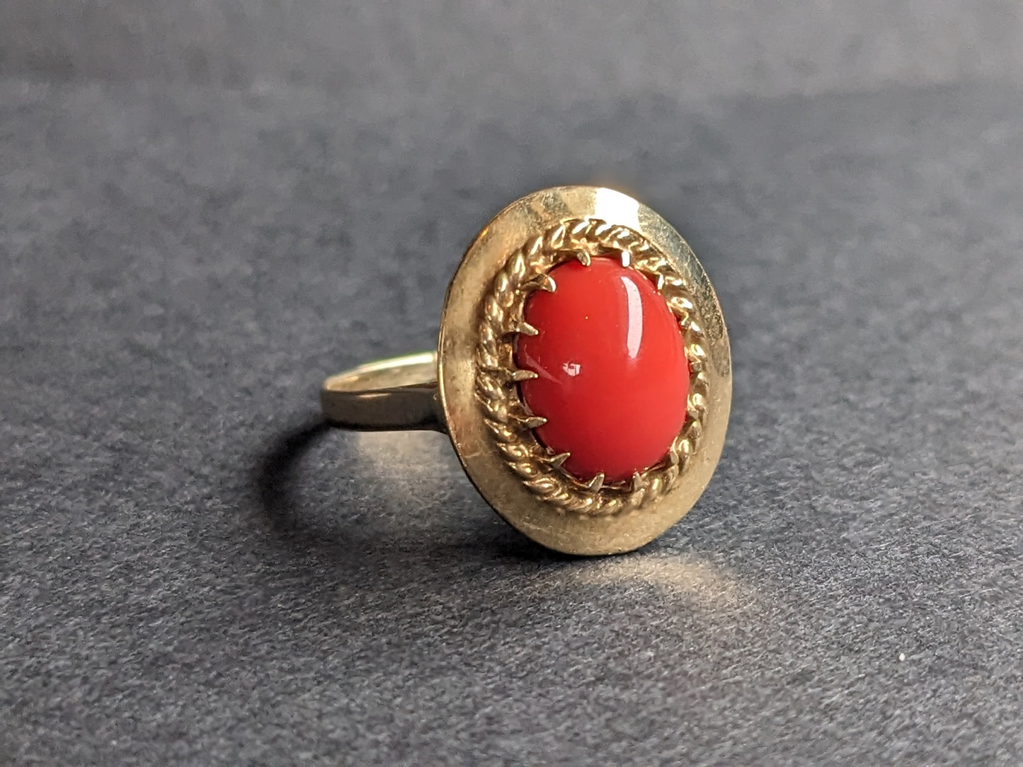 Red coral ring prong set