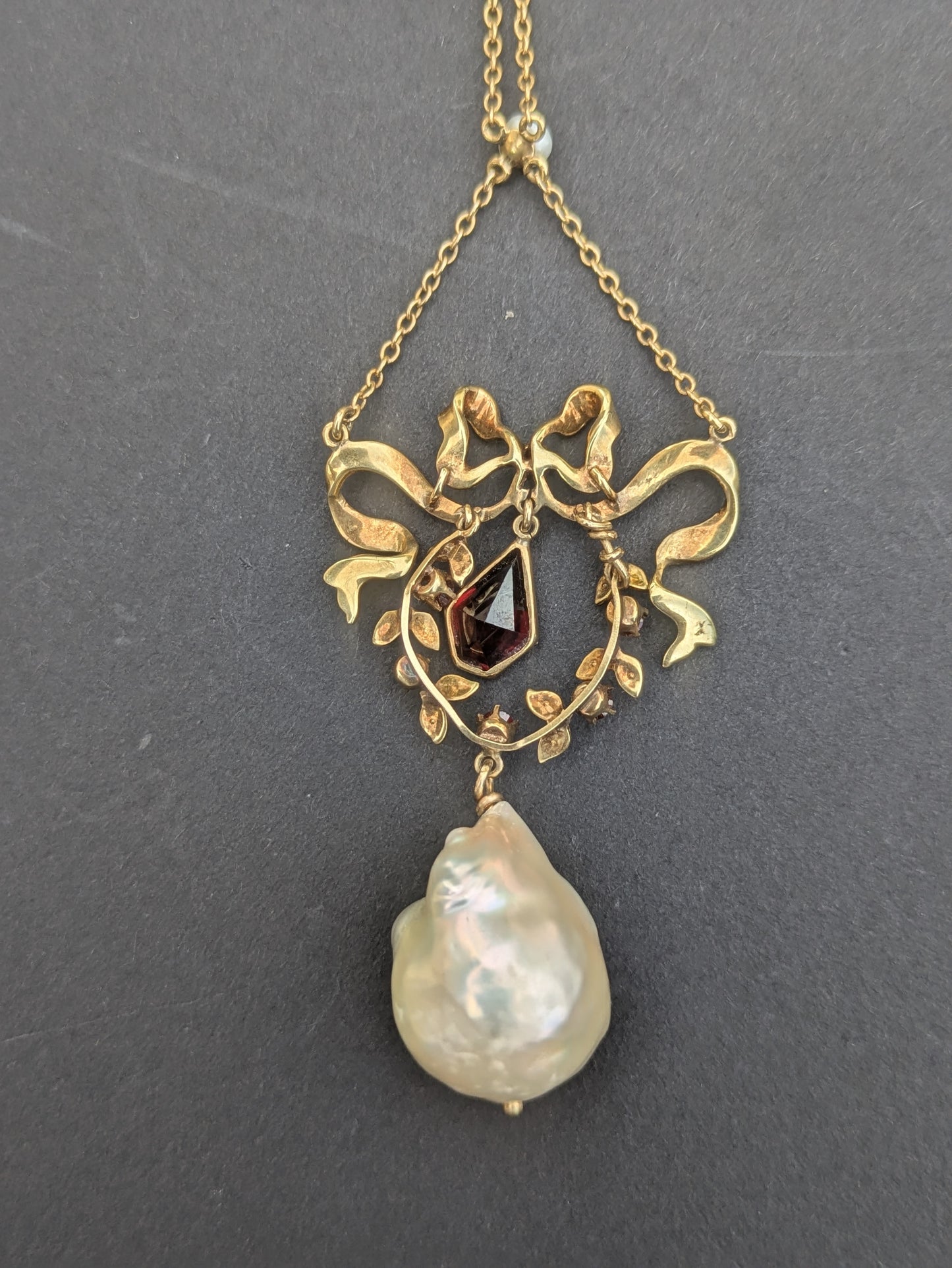 14k Victorian Pearl and Garnet Drop Necklace