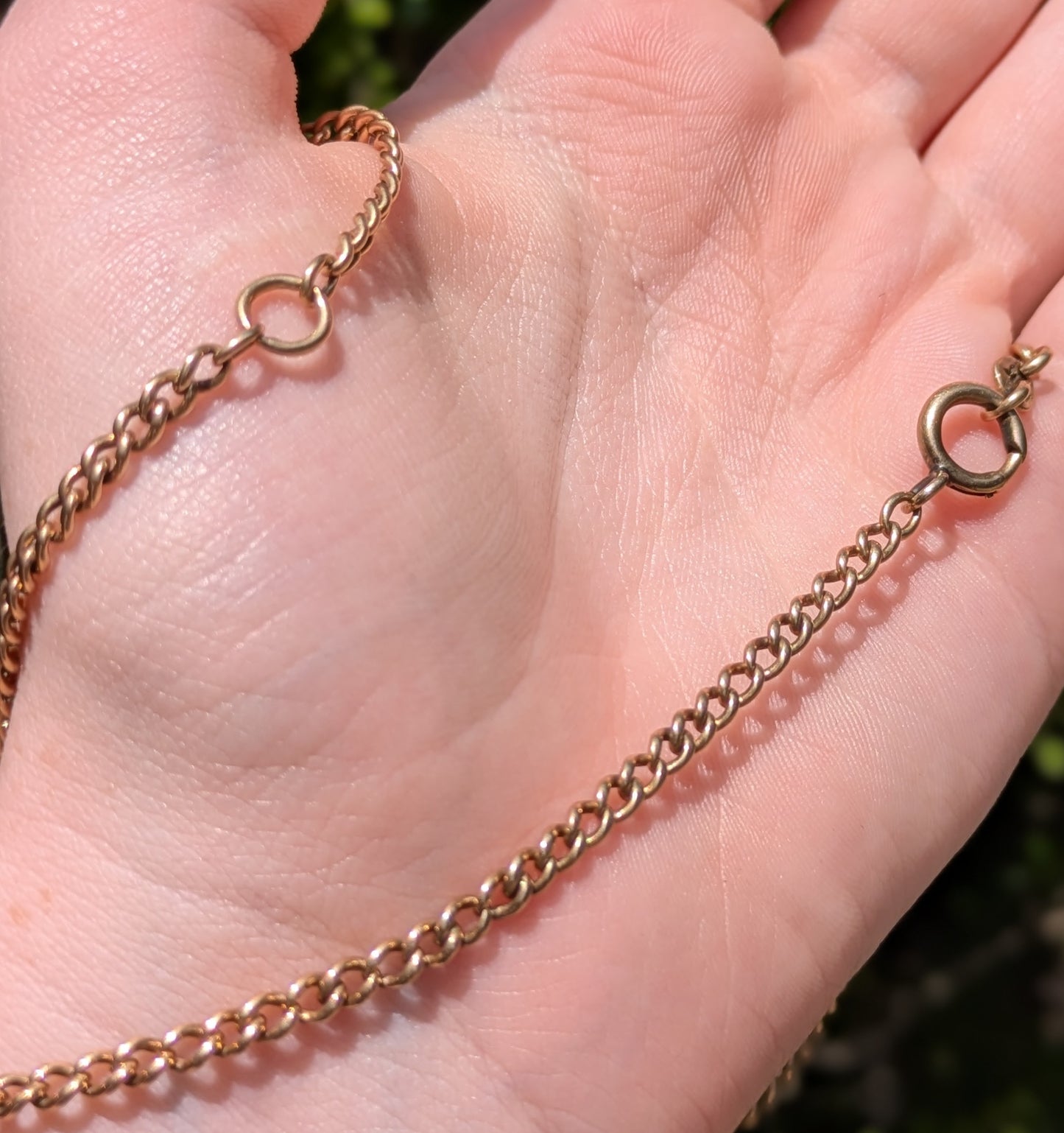 14kt Flat Curb Watch Chain with Bolt and Center Ring