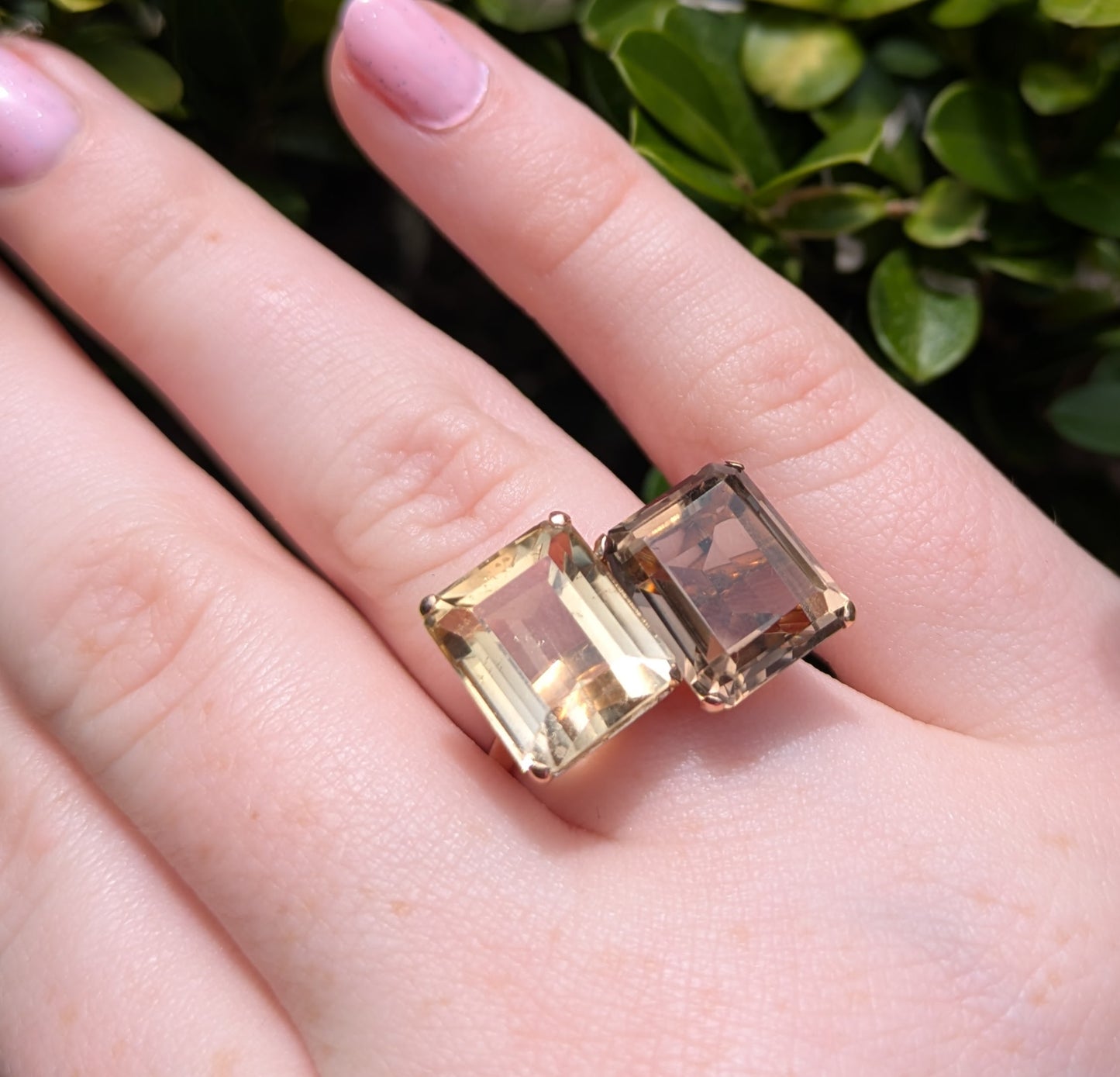1960's 18kt Emerald cut Quartz & Citrine "Toi et Moi" Ring