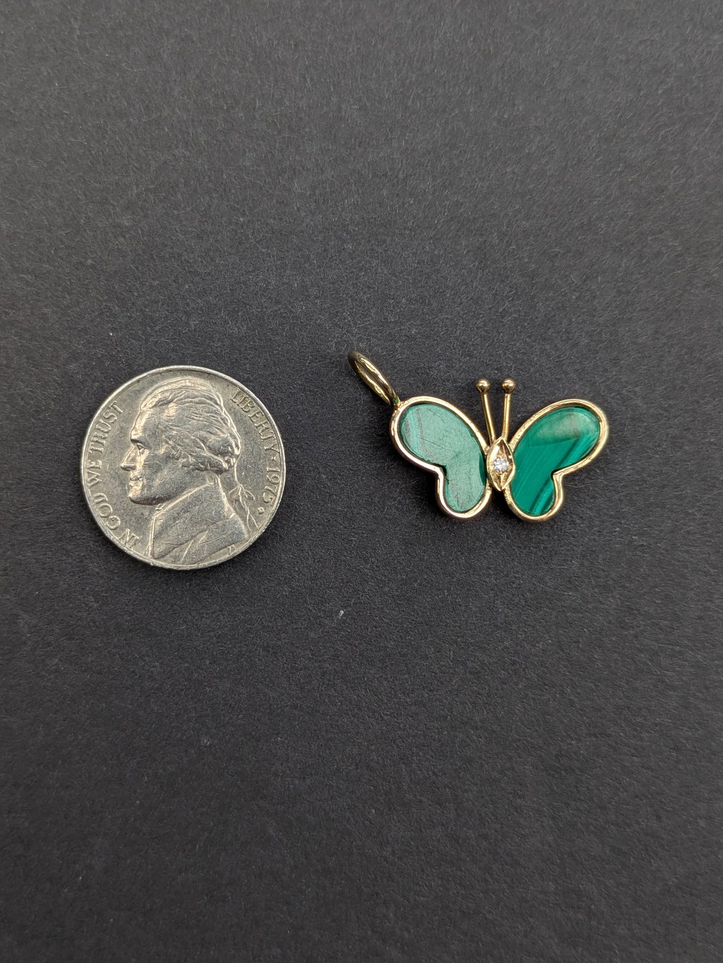 14kt Malachite and Diamond Butterfly Pendant