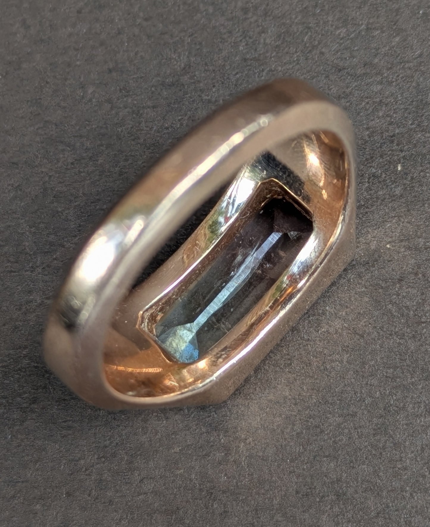 14kt Rose Gold Ring Set with Pink & Blue Aquamarine Emerald Cut