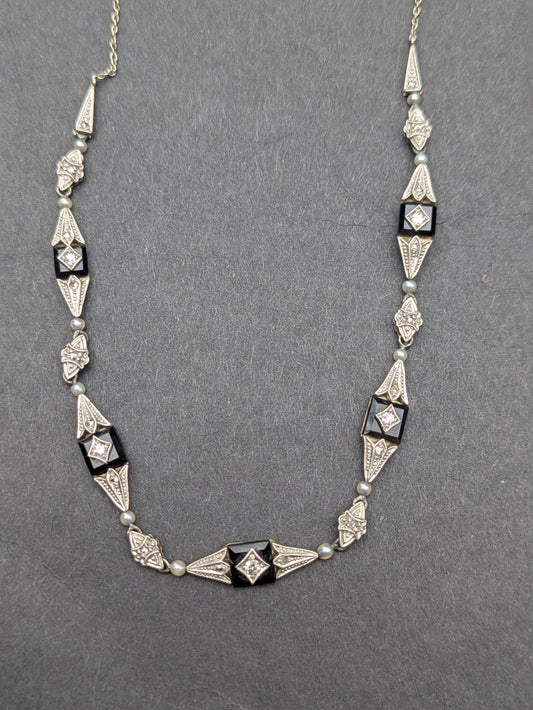 14kt Art Deco Diamond and Onyx Necklace