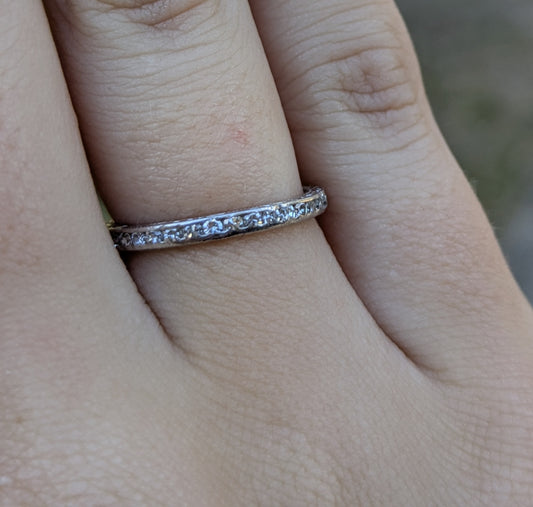 Platinum Mine Cut Diamond Eternity Band with Milgrain and Engraving