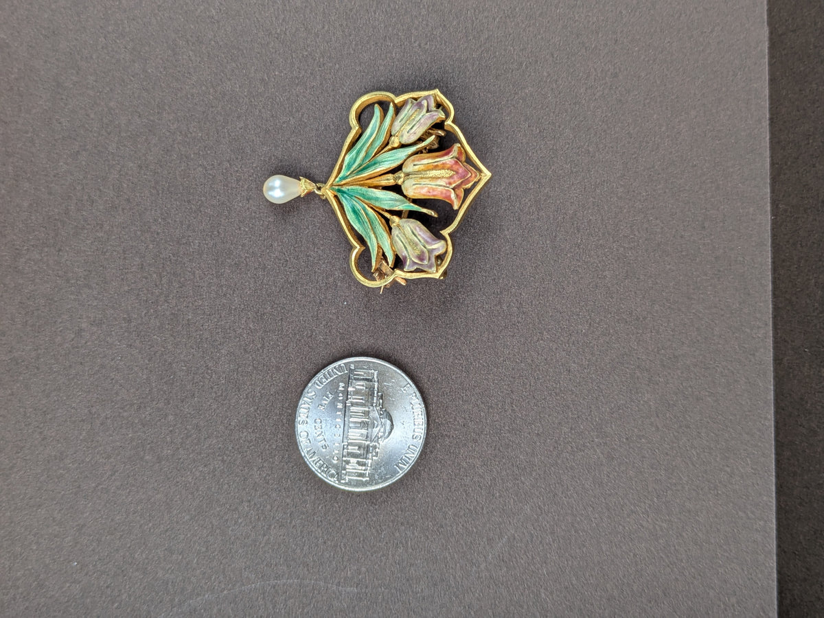 French Art Nouveau 18kt Floral and Pearl Brooch and Pendant