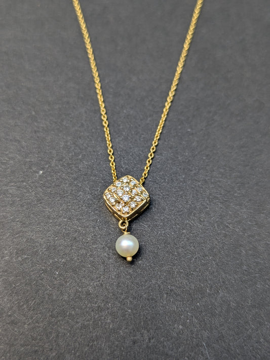 14kt Estate Diamond and Pearl Necklace