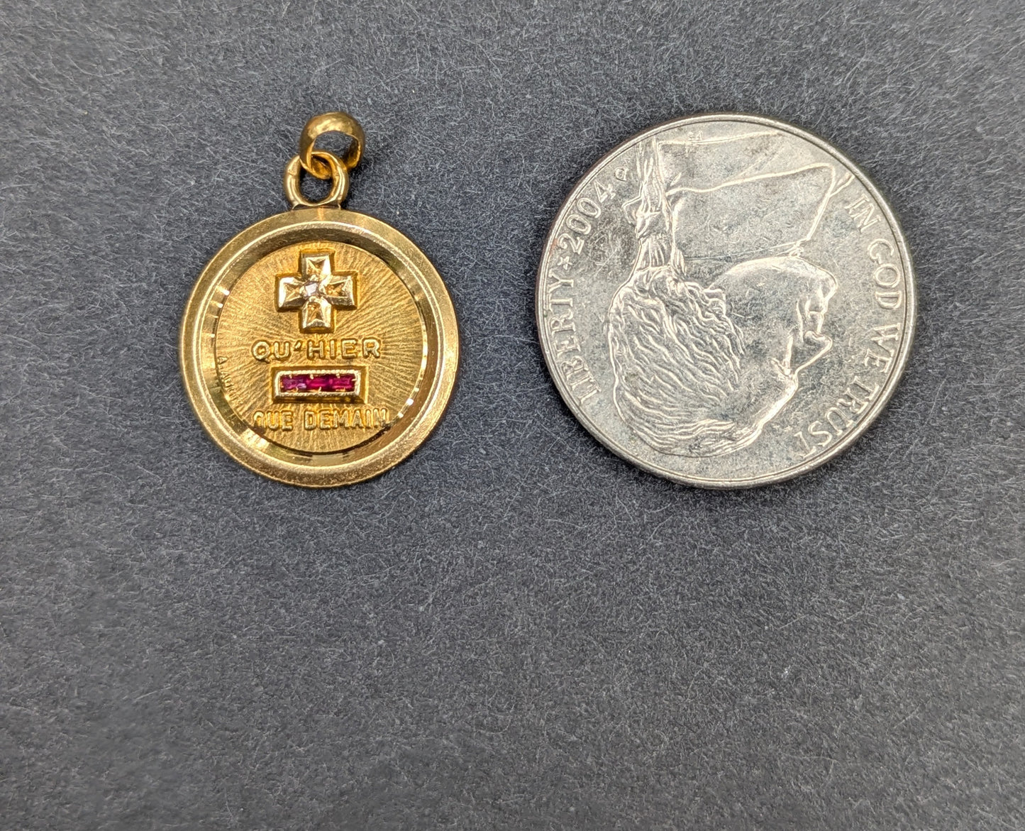 Augis Medal Pendant with Single Diamond and Rubies