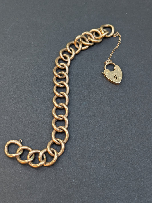 Wide Open 9k Curb Bracelet with Heart Locket