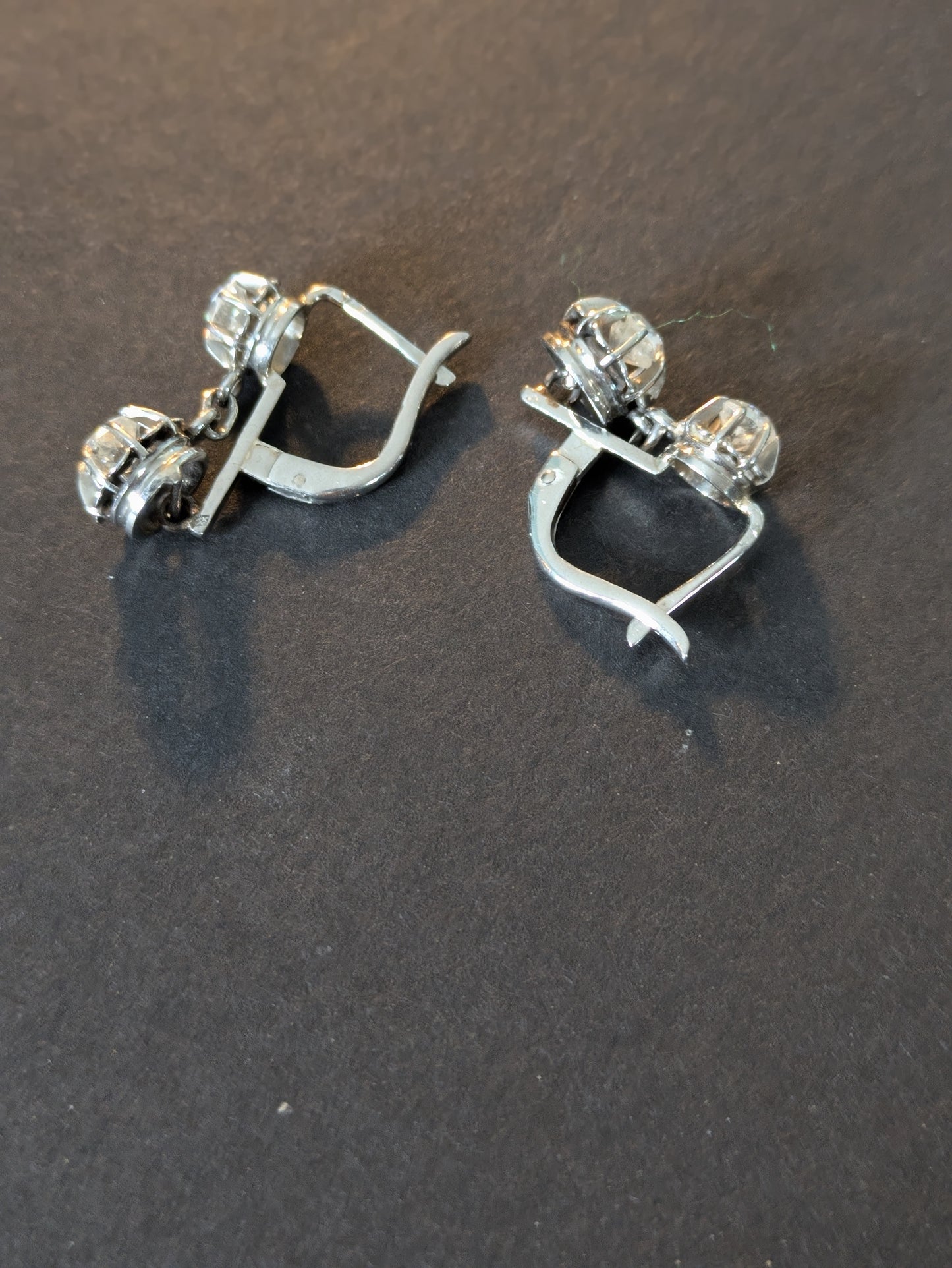 French Platinum and Diamond Dangle Earrings