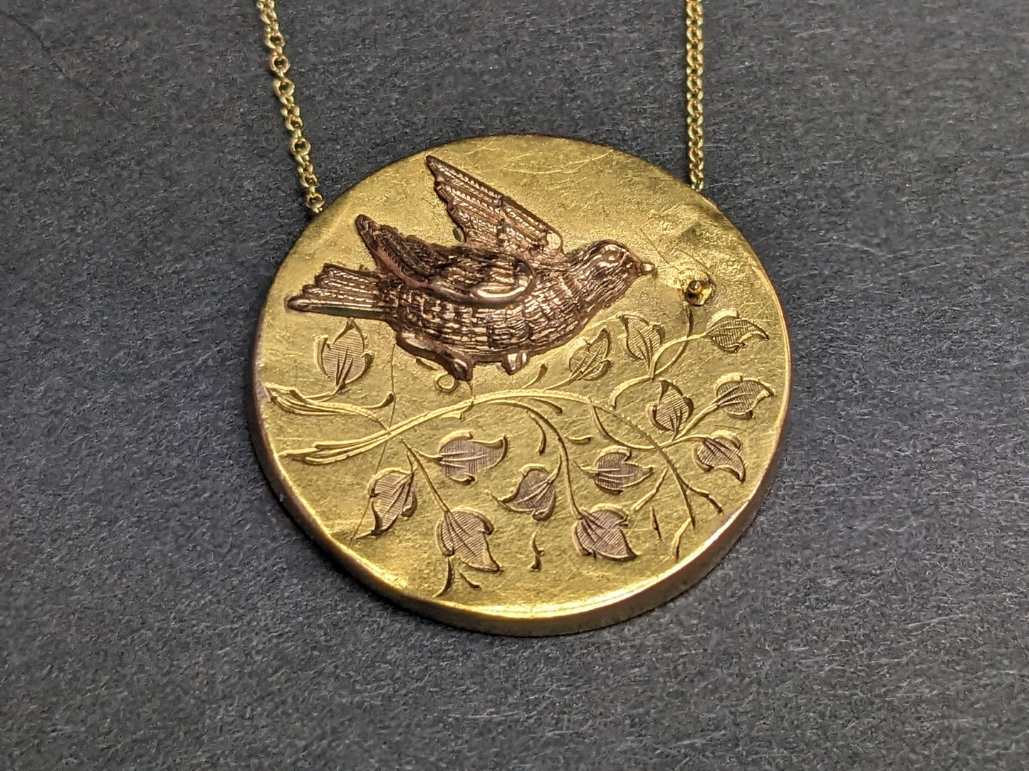 Gold Bird Disc Necklace