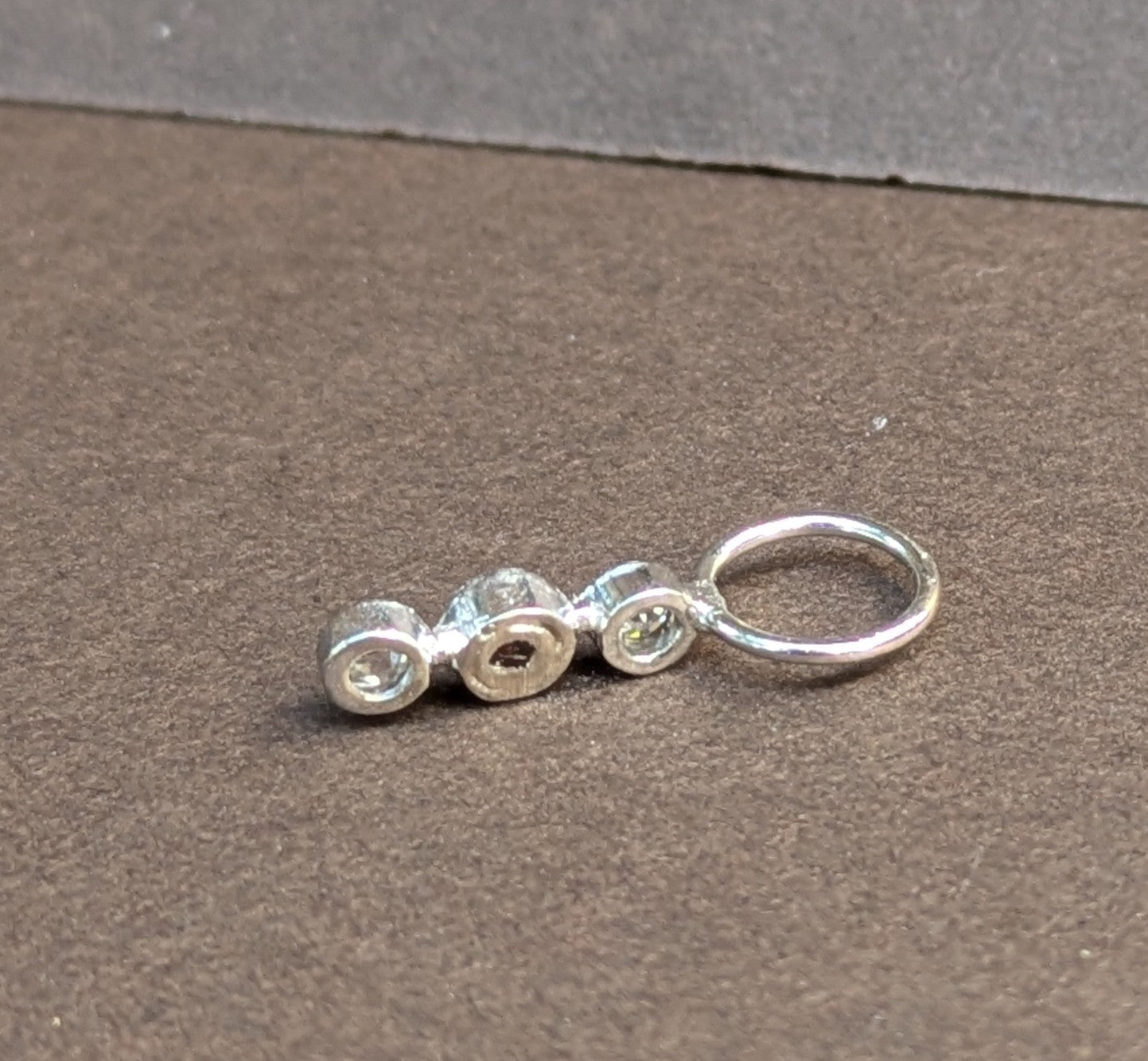 3 Diamond 14kt White Gold Bezel Set (Mill grain) Charm from Brooch Part