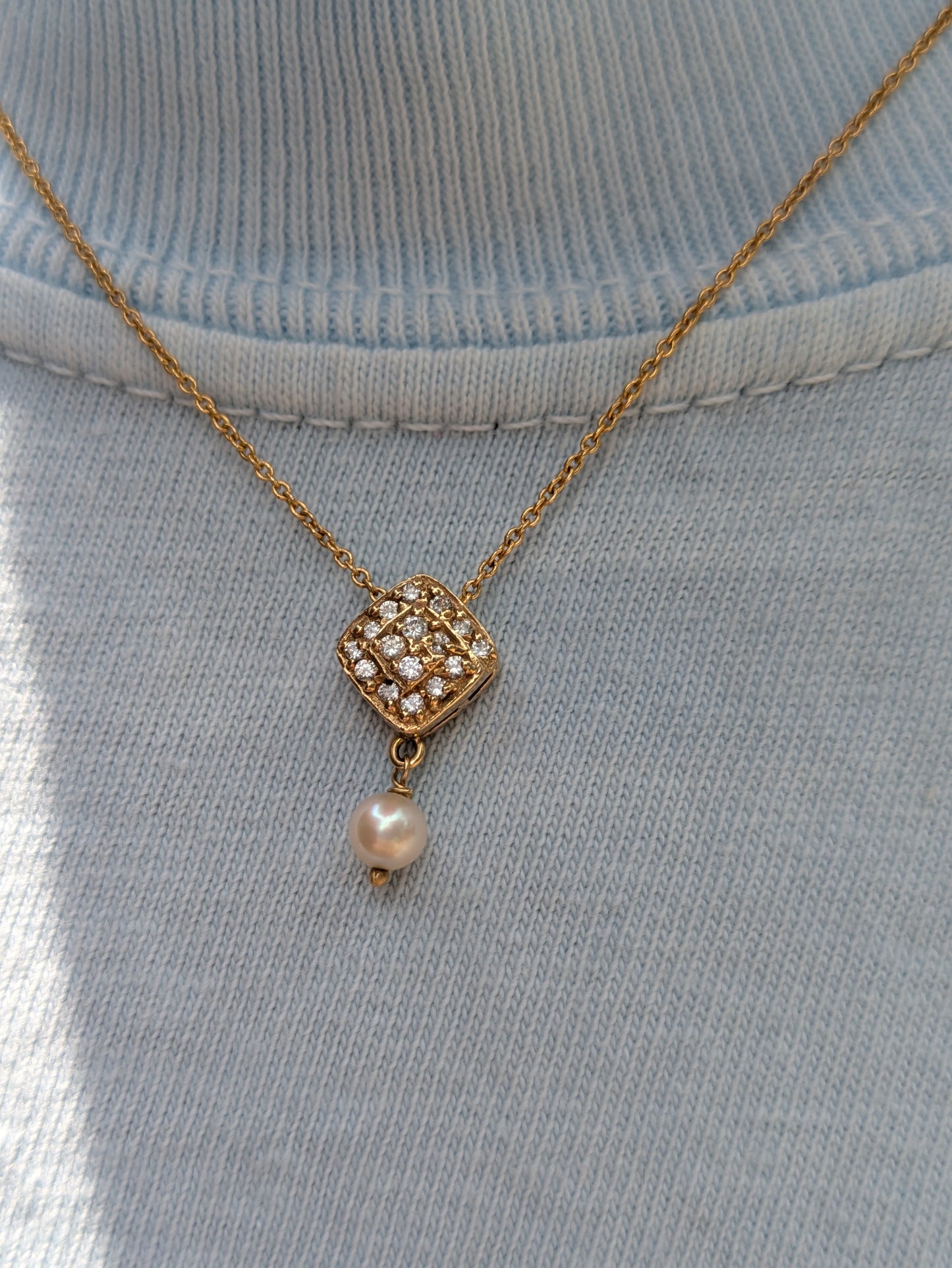 14kt Estate Diamond and Pearl Necklace