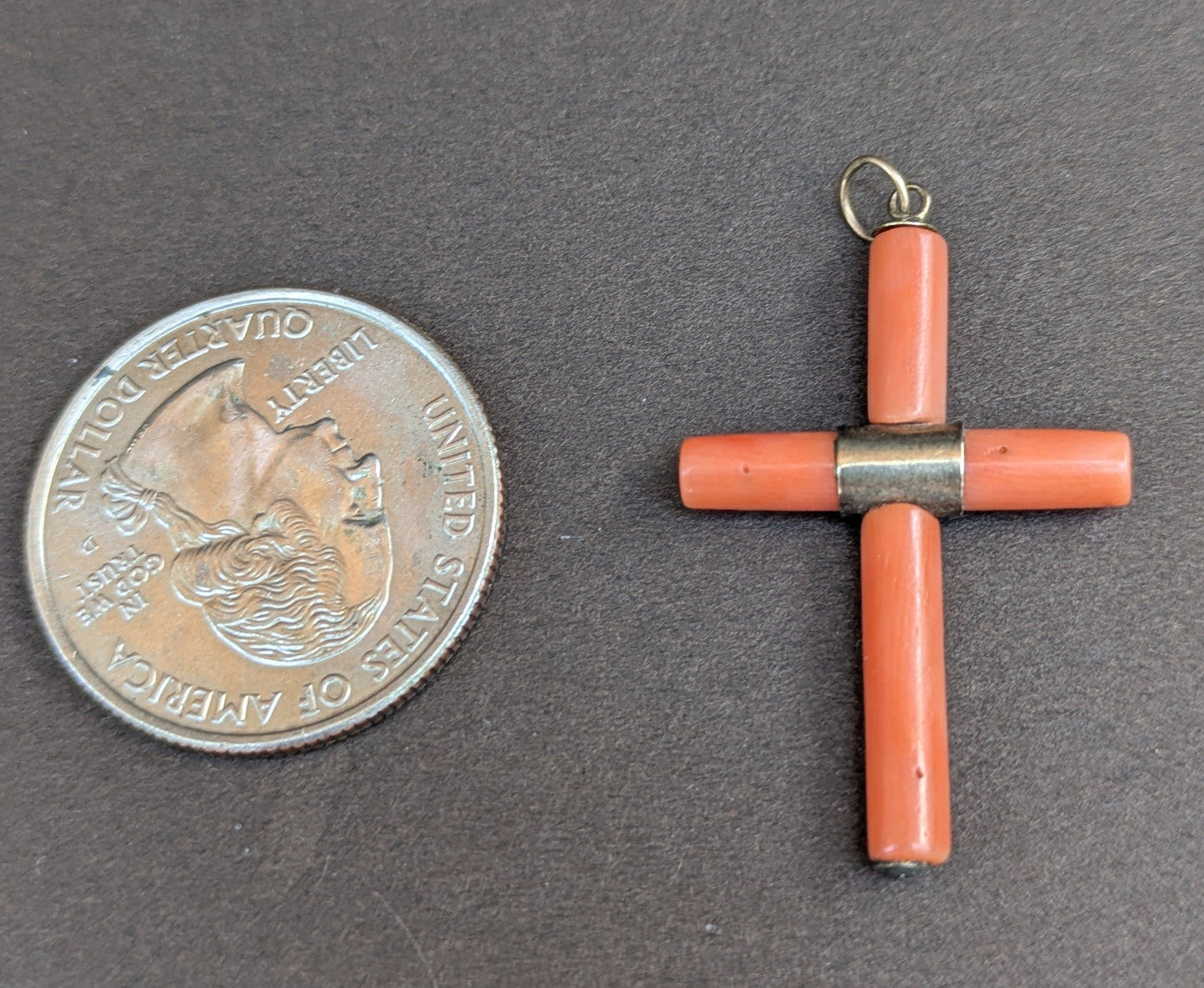 8kt Coral Cross Pendant