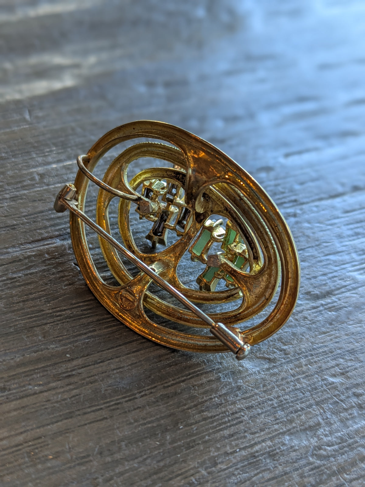 Nephrite and Diamond Brutilist Brooch and Pendant