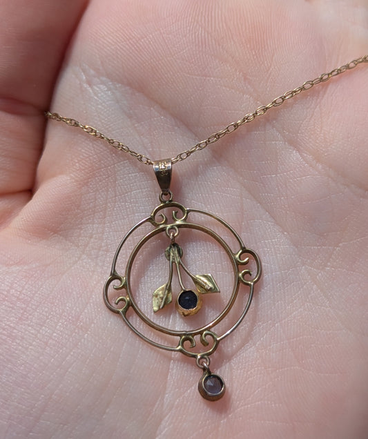 9kt interwar Years Lavalier with Pearl & Blue Stones