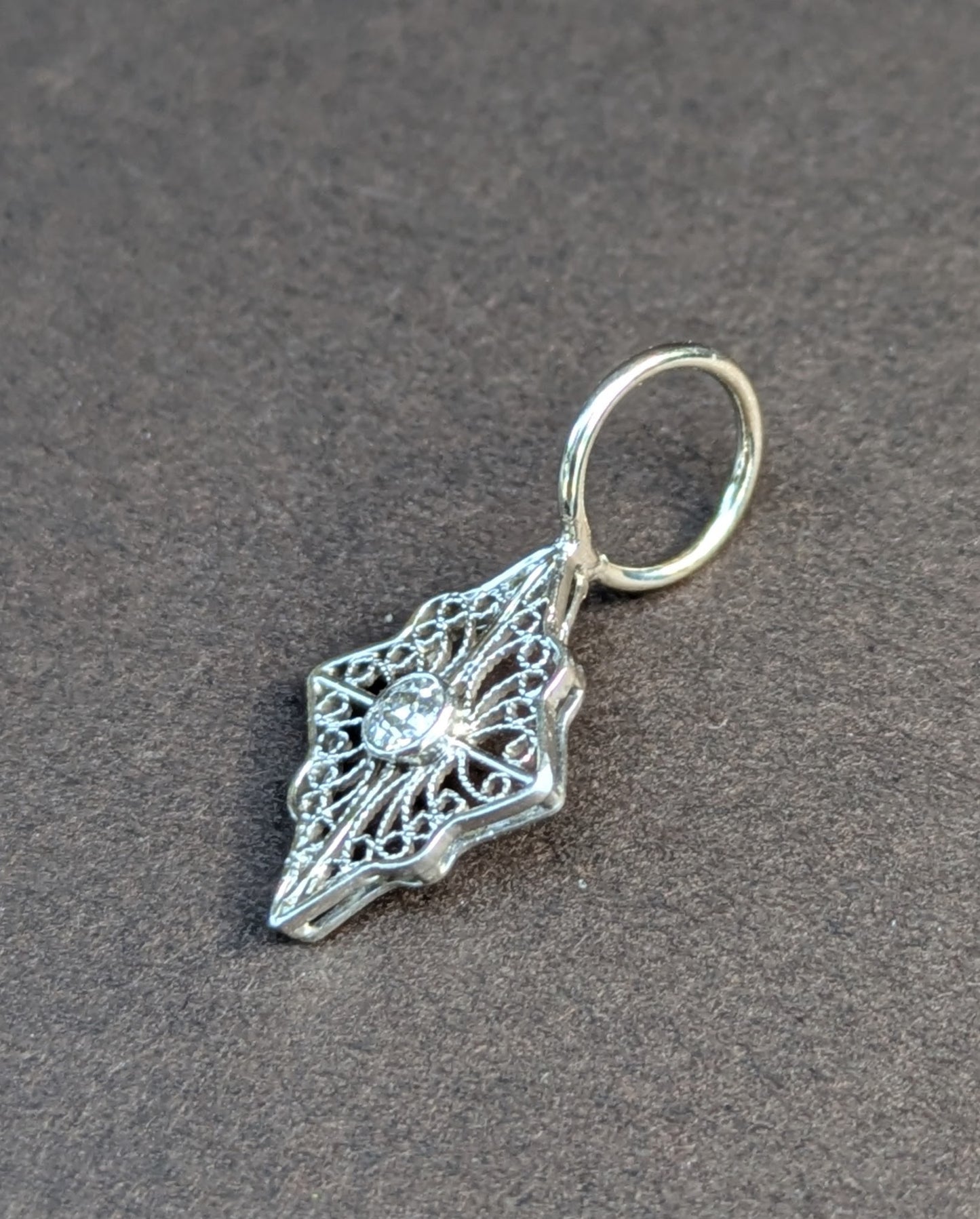 14kt White Gold Filigree & Damond Charm